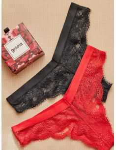 pack de braguitas brasileñas encaje floral rojo y negro