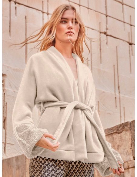 Bata larga tejido polar mujer