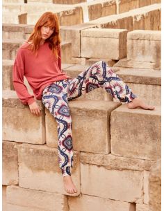 Pijama punto de algodón pantalón estampado mujer