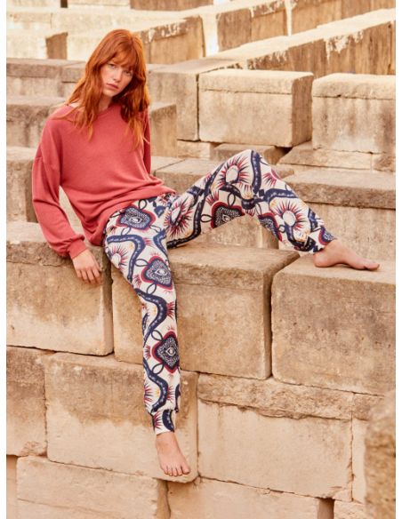 Pijama punto de algodón pantalón estampado mujer