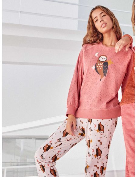 Pijama largo con pantalón estampado buho