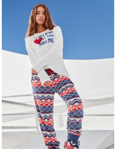 Pijama largo tejido polar elástico chica