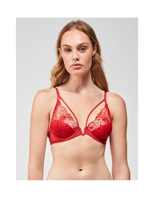 Sujetador bralette bordado con tiras en escote