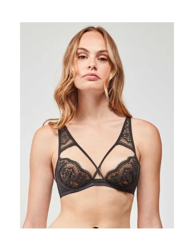 Sujetador bralette bordado con tiras en el pecho