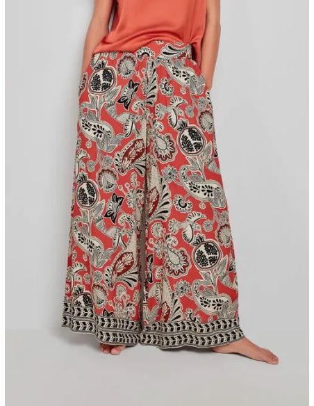 Pantalón largo y ancho tejido estampado