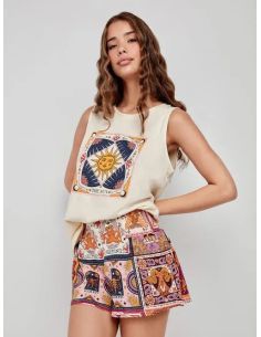 Pijama corto estampado zodiaco de algodón gisela