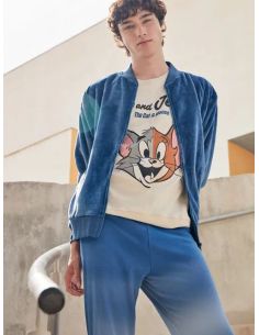 Chaqueta bomber azul de peluche hombre
