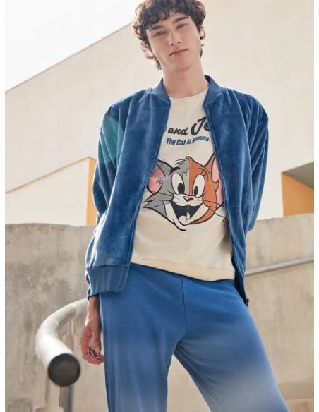 Chaqueta bomber azul de peluche hombre