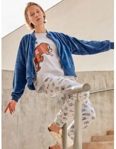 Chaqueta bomber azul de peluche mujer
