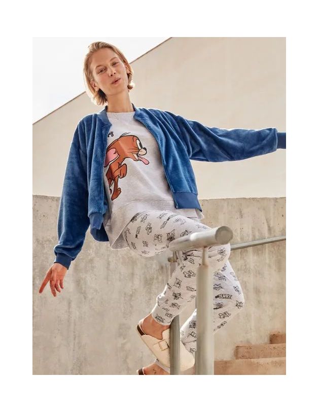 Chaqueta bomber azul de peluche mujer