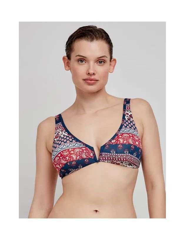 Top bikini reversible sin aro estampado étnico