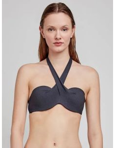Top bikini bandeau color negro