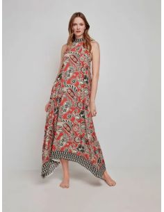 Vestido largo midi halter estampado