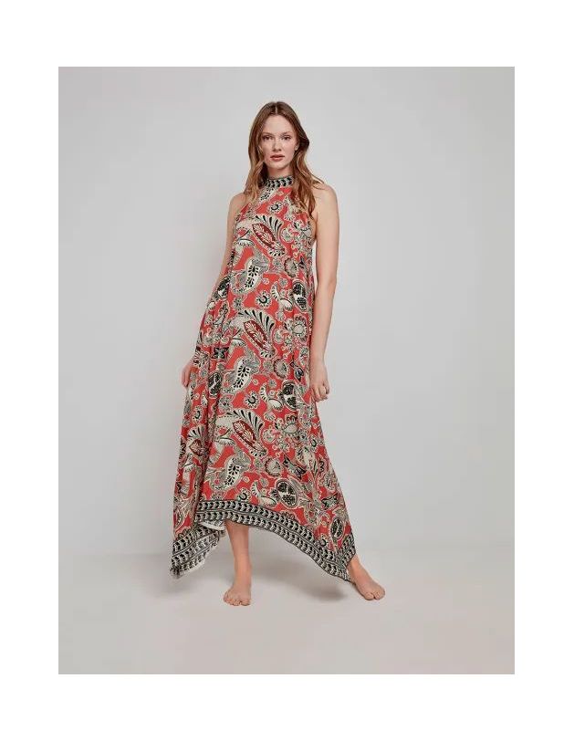 Vestido largo midi halter estampado