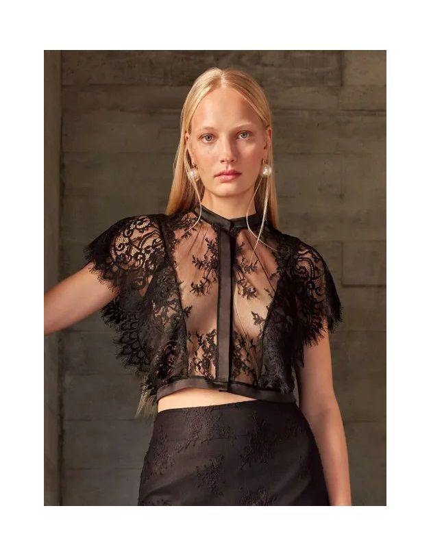Chaqueta negro de encaje transparente con...