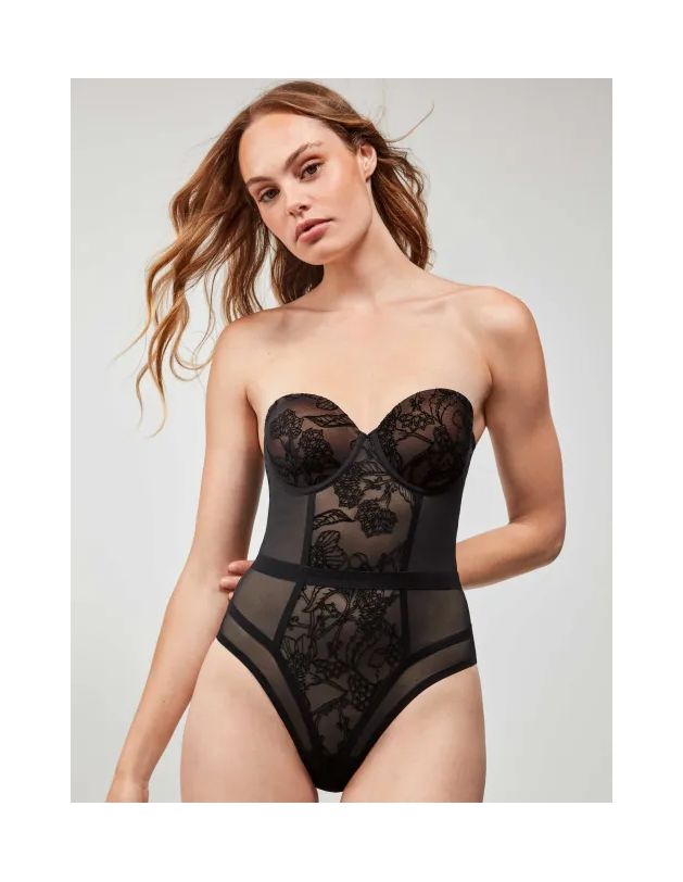 Body desmontable con tul flocado floral y...