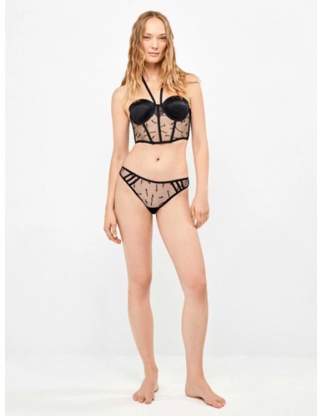 Sujetador bustier de tul bordado y satén