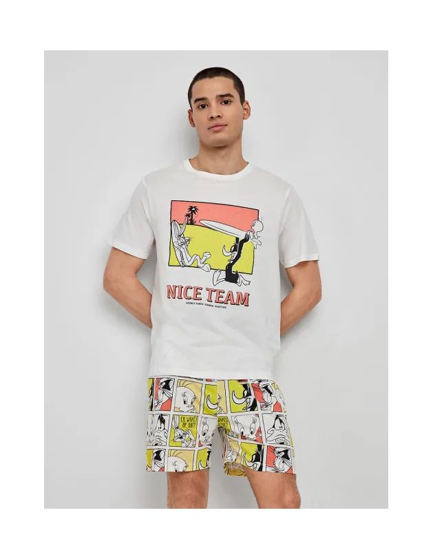 Pijama corto de hombre Looney Tunes de algodón