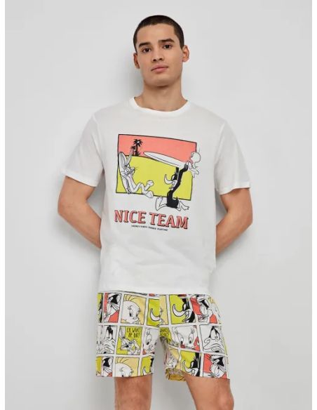 Pijama corto de hombre Looney Tunes de algodón