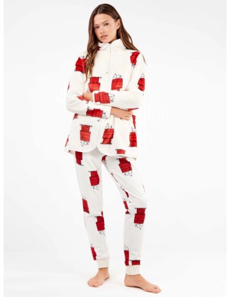 Bata en tejido peluche extrasuave con cuello alto y cremallera