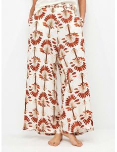 Pantalón largo pierna ancha estampado palmeras