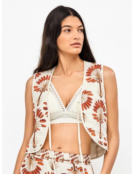 Chaleco acolchado estampado palmeras