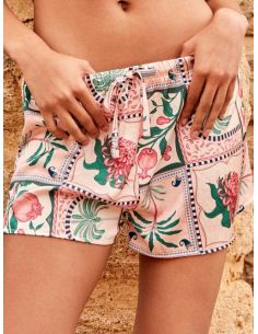 Short satén estampado mosaico floral tropical gisela