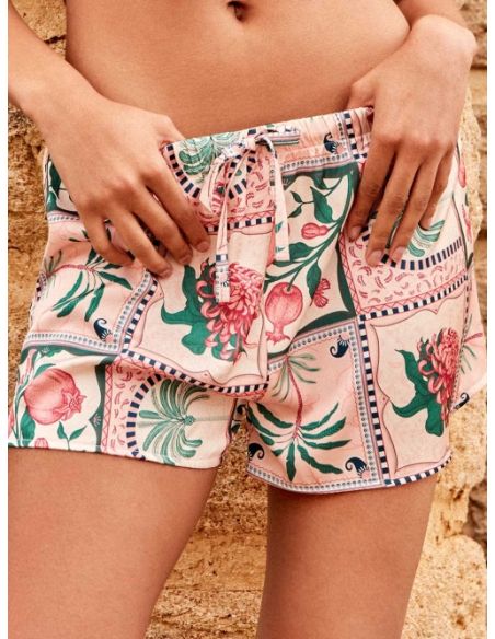 Short satén estampado mosaico floral tropical gisela