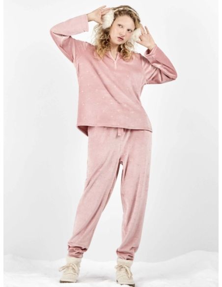 Pijama de tejido polar elástico estampado con estrellitas en glitter