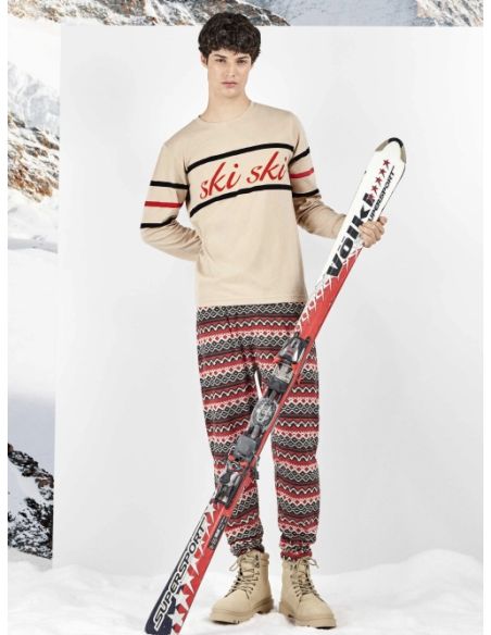 Conjunto pijama hombre ski con pantalón estampado a contraste