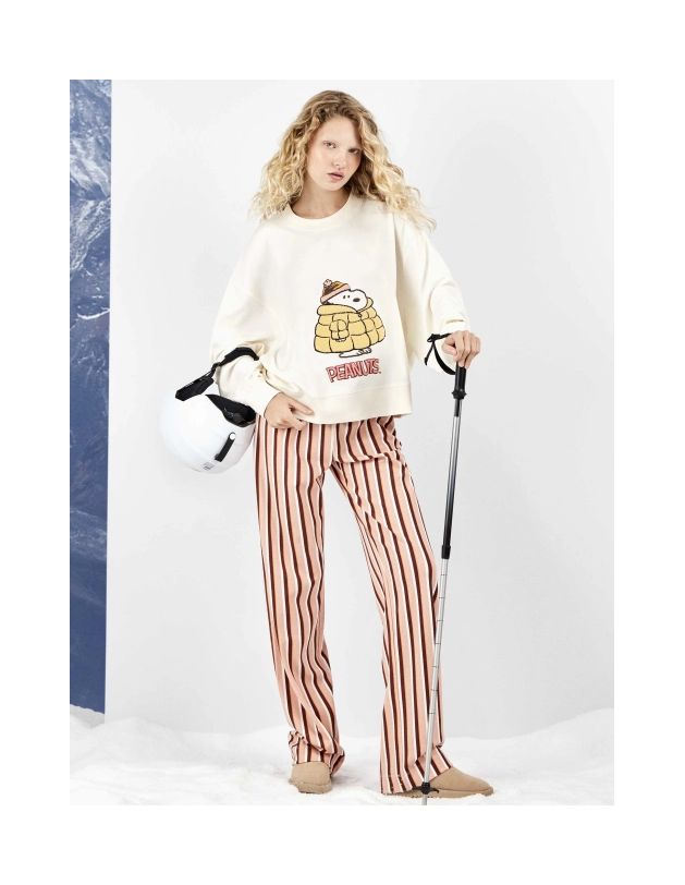 Pijama largo Snoopy con pantalón a rayas