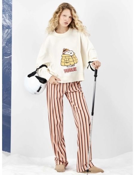 Pijama largo Snoopy con pantalón a rayas