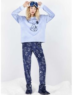 Pijama largo de Snoopy con pantalón estampado a contraste