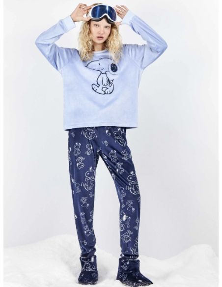 Pijama largo de Snoopy con pantalón estampado a contraste