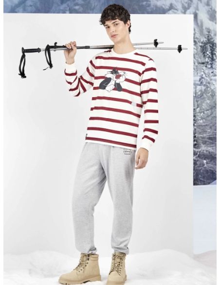 Conjunto pijama hombre Looney Tunes con camiseta a rayas de Silvestre