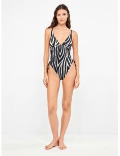 Bañador escote pronunciado animal print cebra gisela