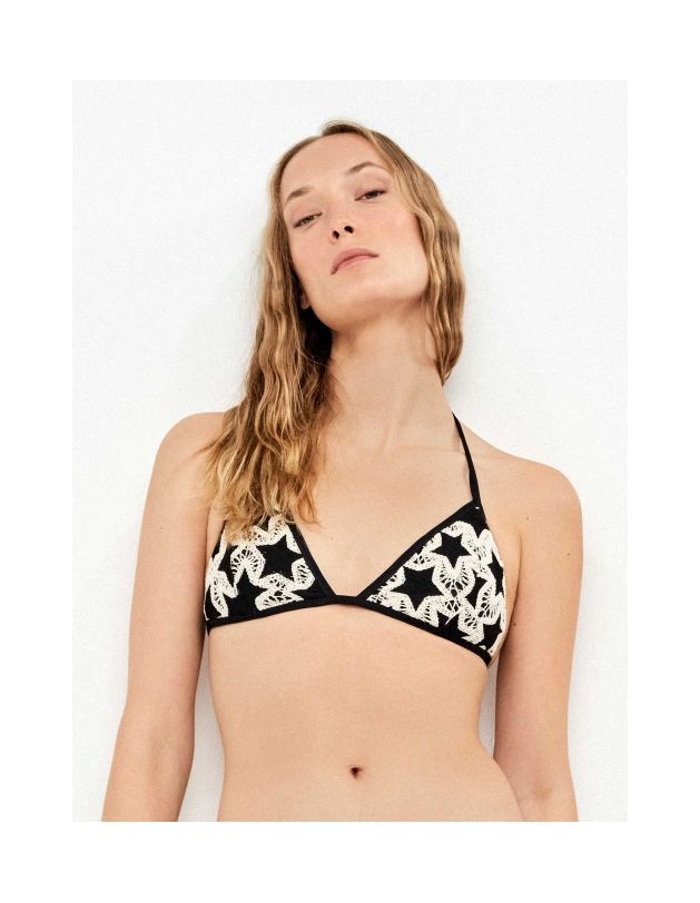 Top bikini triangular crochet estampado...