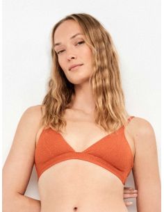 Top bikini triangular piqué lurex dorado