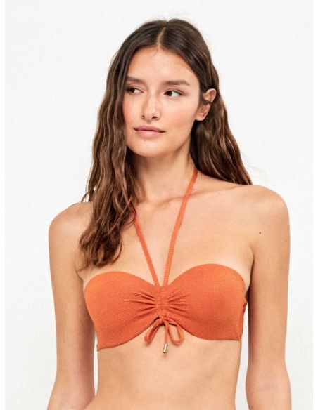 Top bikini bandeau desmontable piqué lurex dorado gisela