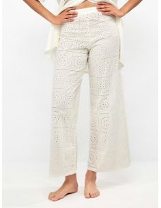 Pantalón largo ancho en tejido bordado gisela