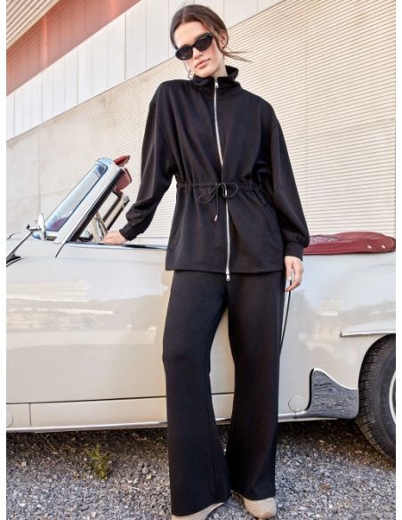 Chaqueta larga felpa con cinturilla ajustable
