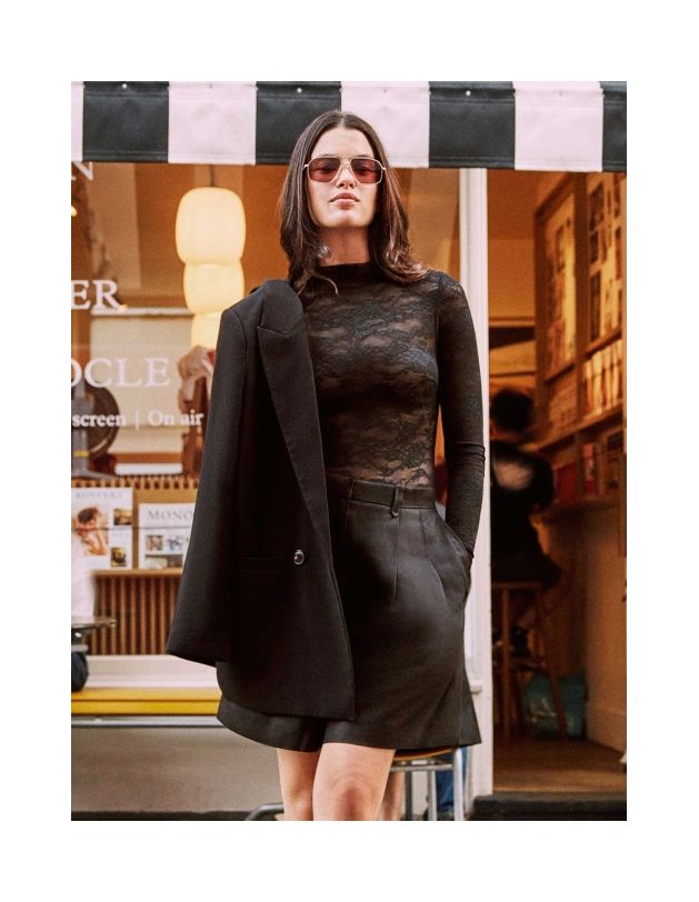 Body manga larga encaje floral