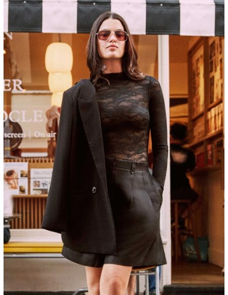 Body manga larga encaje floral