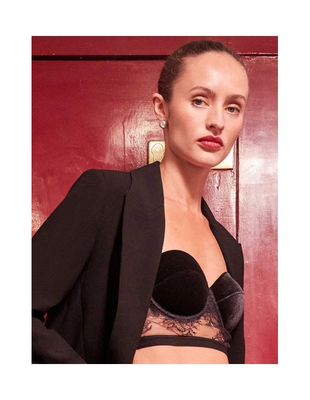 Bustier desmontable con encaje y terciopelo