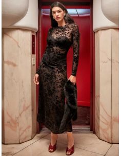 Vestido larfo flocado floral terciopelo