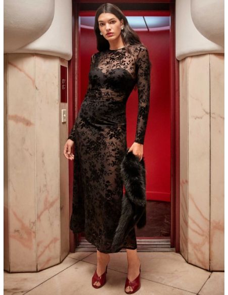 Vestido larfo flocado floral terciopelo