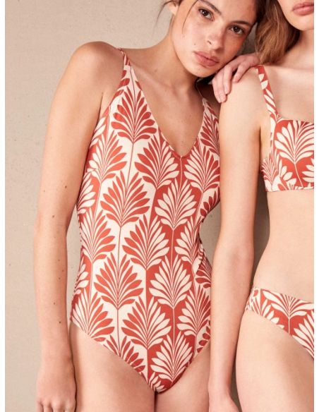 Bañador escote pico Amber moldeador con aro plus size palmera