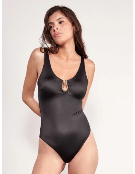 Bañador escote pico Palo Santo granate negro sin aro foam moldeador