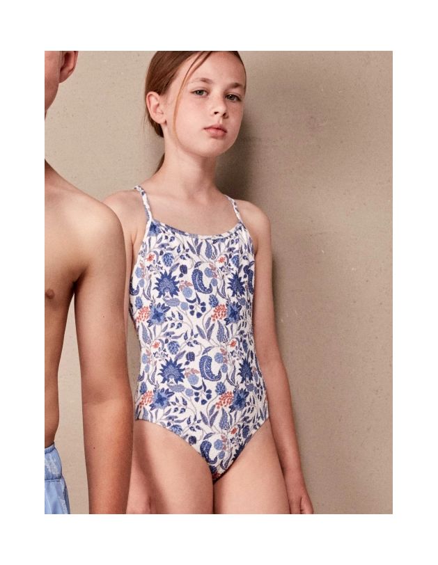 Bañador tirantes niña estampado floral azul