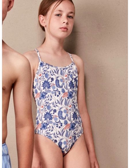 Bañador tirantes niña estampado floral azul
